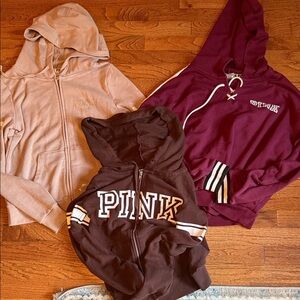PINK Victoria's Secret Hoodie Trio in Brown, Maroon, and Tan